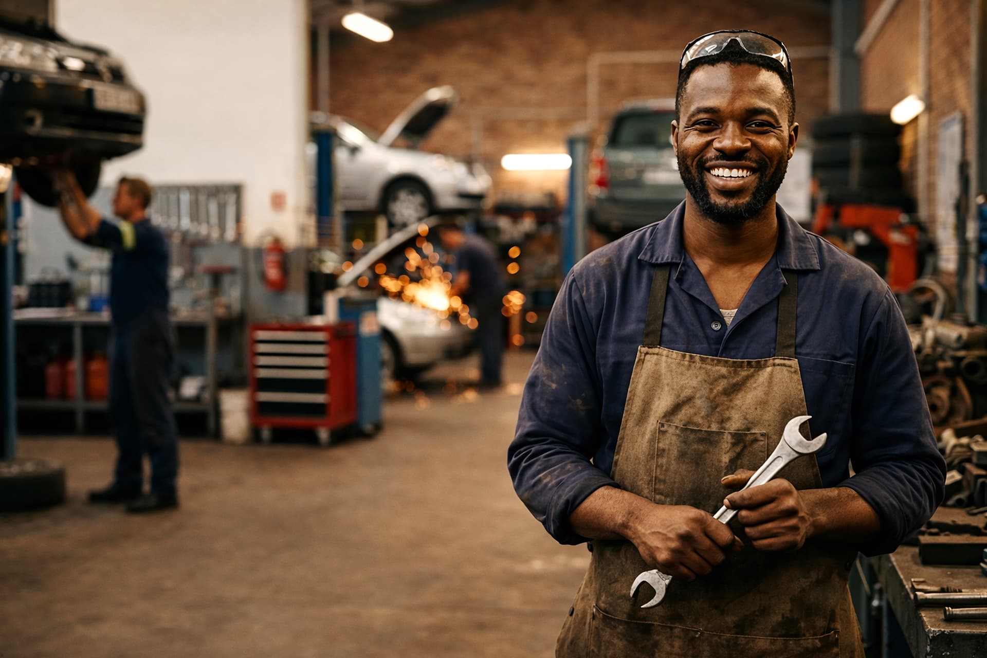 Mobile mechanic providing service to car